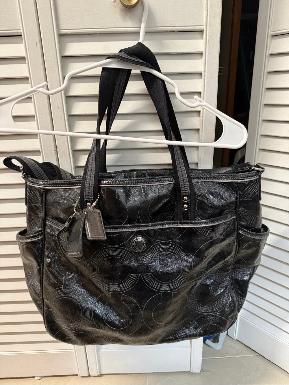 Coach Black Patent Leather Signature Tote